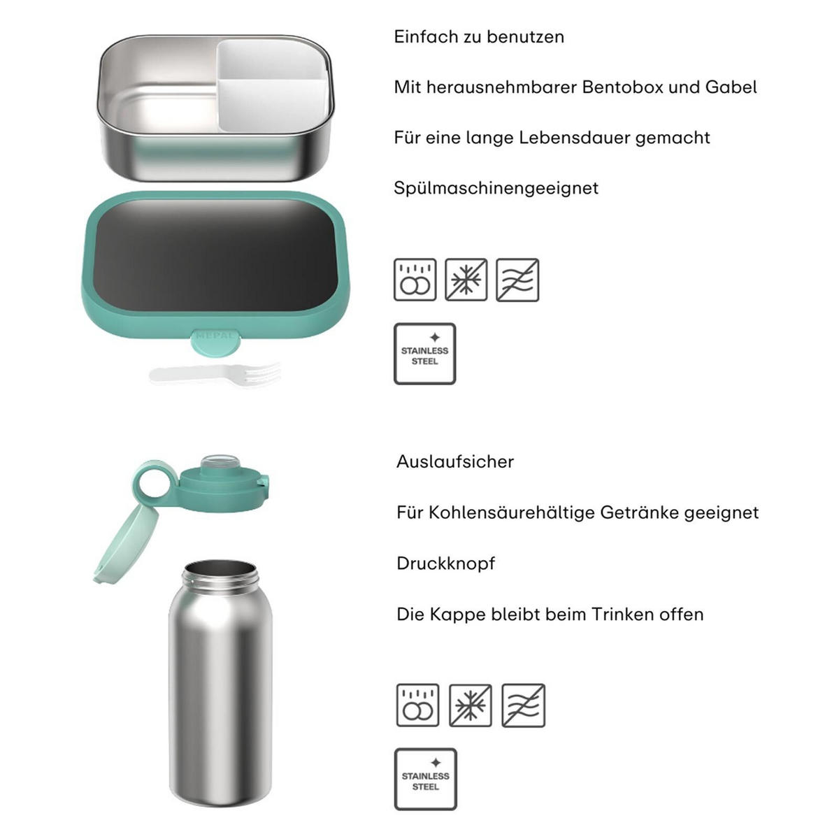 EDELSTAHL-LUNCHSET Campus Unicorn Glow 2er Set - Lila, Kunststoff/Metall (2/2/2cm) - Mepal