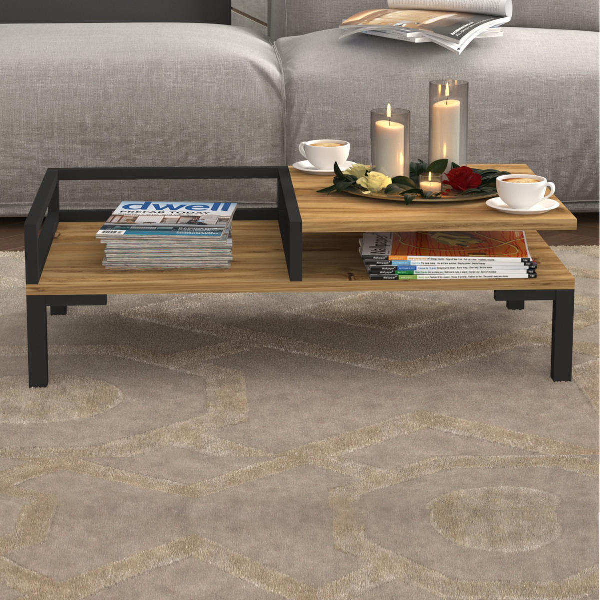 COUCHTISCH Ibestad 90/50/28 - Eichefarben, Holzwerkstoff/Metall (90/50/28cm)