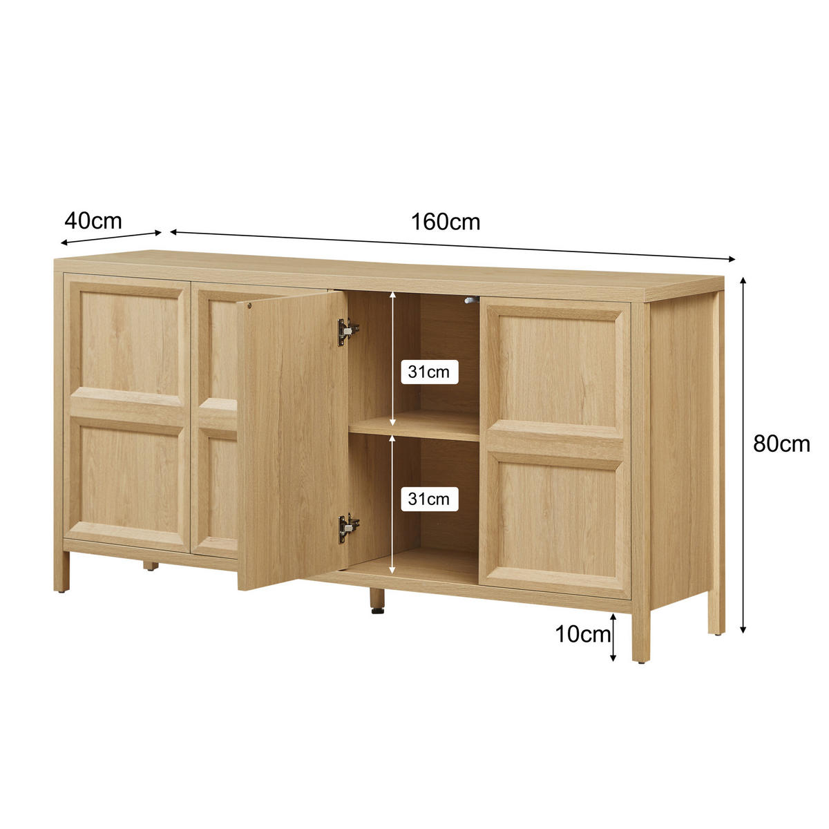 SIDEBOARD 160/40/80 cm Eiche aus MDF mit Tip-On-Mechanik - Eichefarben, Holzwerkstoff (40/80/160cm) - OKMYHOME