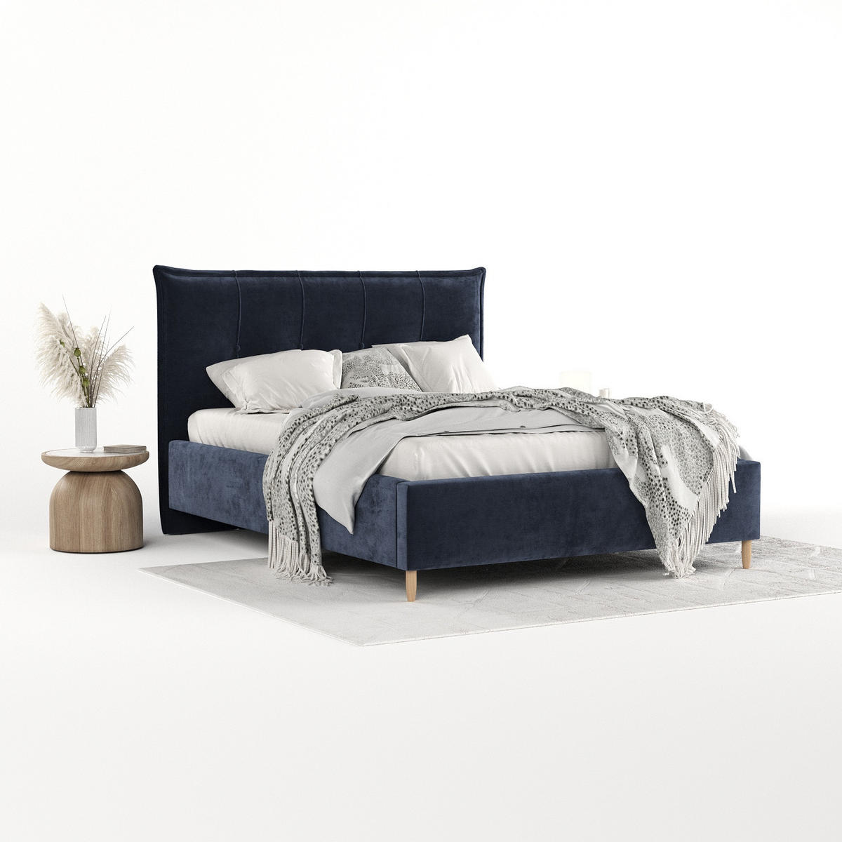 POLSTERBETT Plaza 160/200 cm Marineblau im Lotta Stoff - Naturfarben/Dunkelblau, Holz/Holzwerkstoff (160/200cm) - AltaBeds