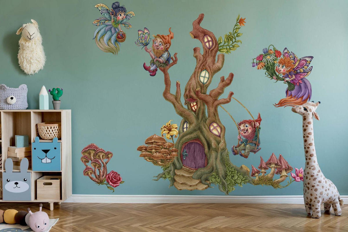 WANDAUFKLEBER 100x104cm - Feenwald - Multicolor, Kunststoff (100/104/0.1cm) - Wallfluent