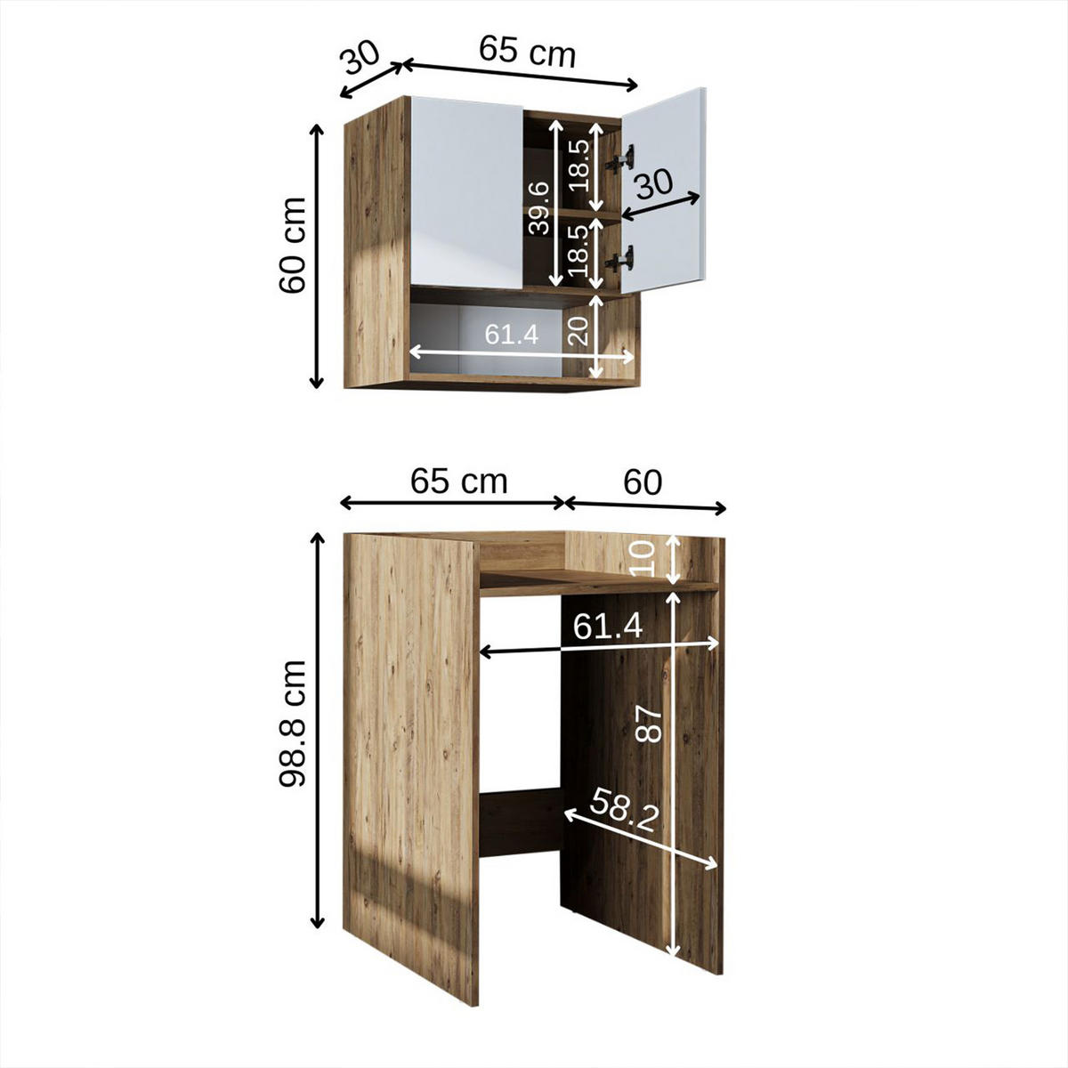 WASCHMASCHINENSCHRANK DERIN-I 65cm Breit, 189cm Hoch - Eichefarben, Holzwerkstoff (65/189/60cm)