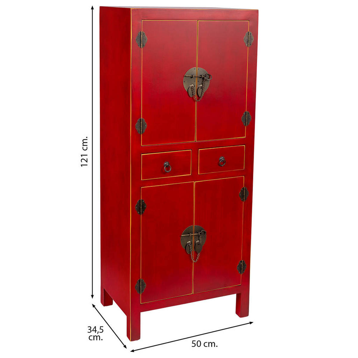 HOLZKLEIDERSCHRANK mit 2 Schubladen und 4 Türen 50x35x121 - Rot, Holz (50/121/34cm) - Wanderlust
