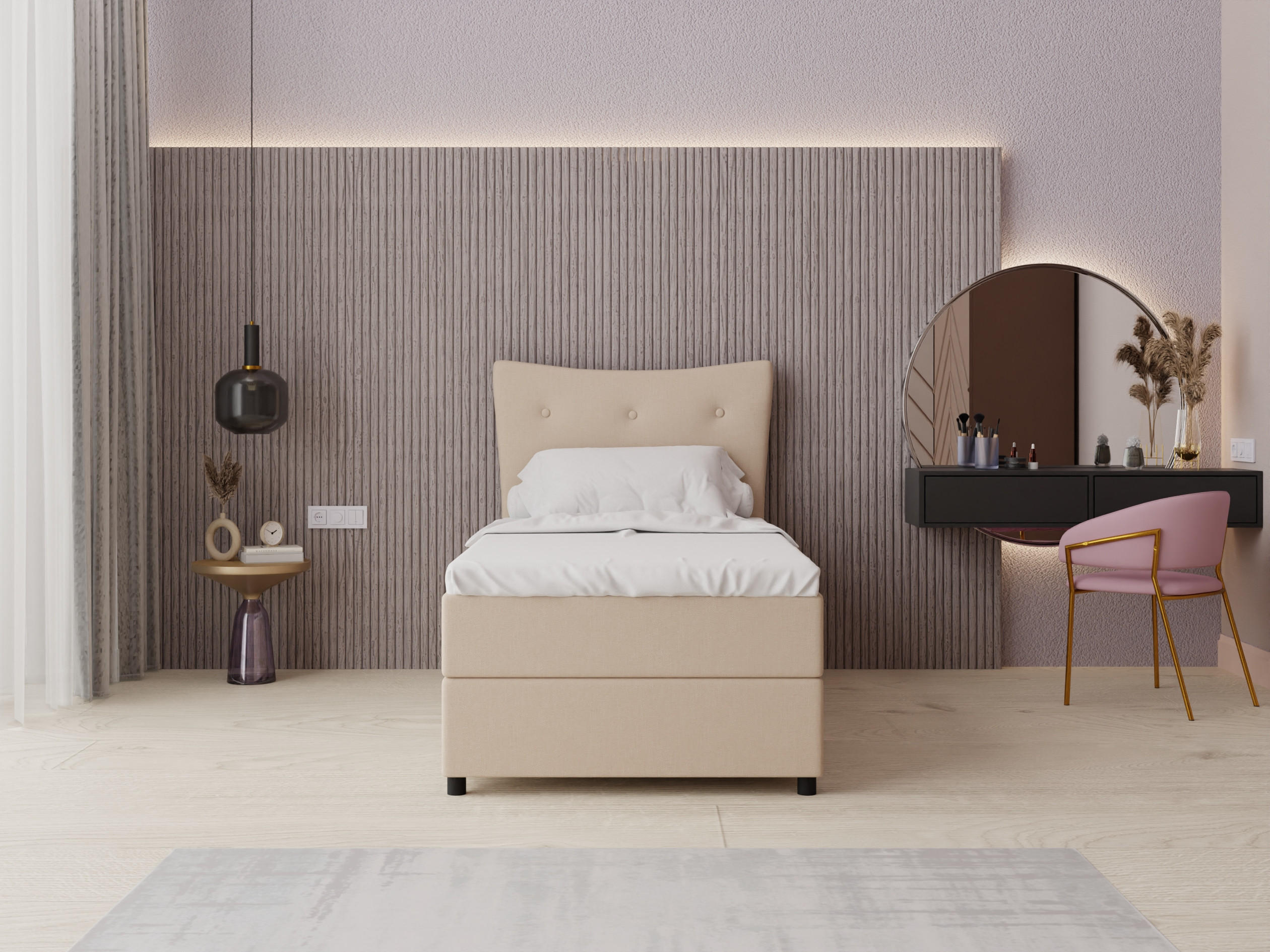 BOXBETT Nevada 100x200 cm Polsterbett mit hochwertiger Bonell-Matratze und Topper - beige - Beige, Holz (100/200cm) - Panda Möbel