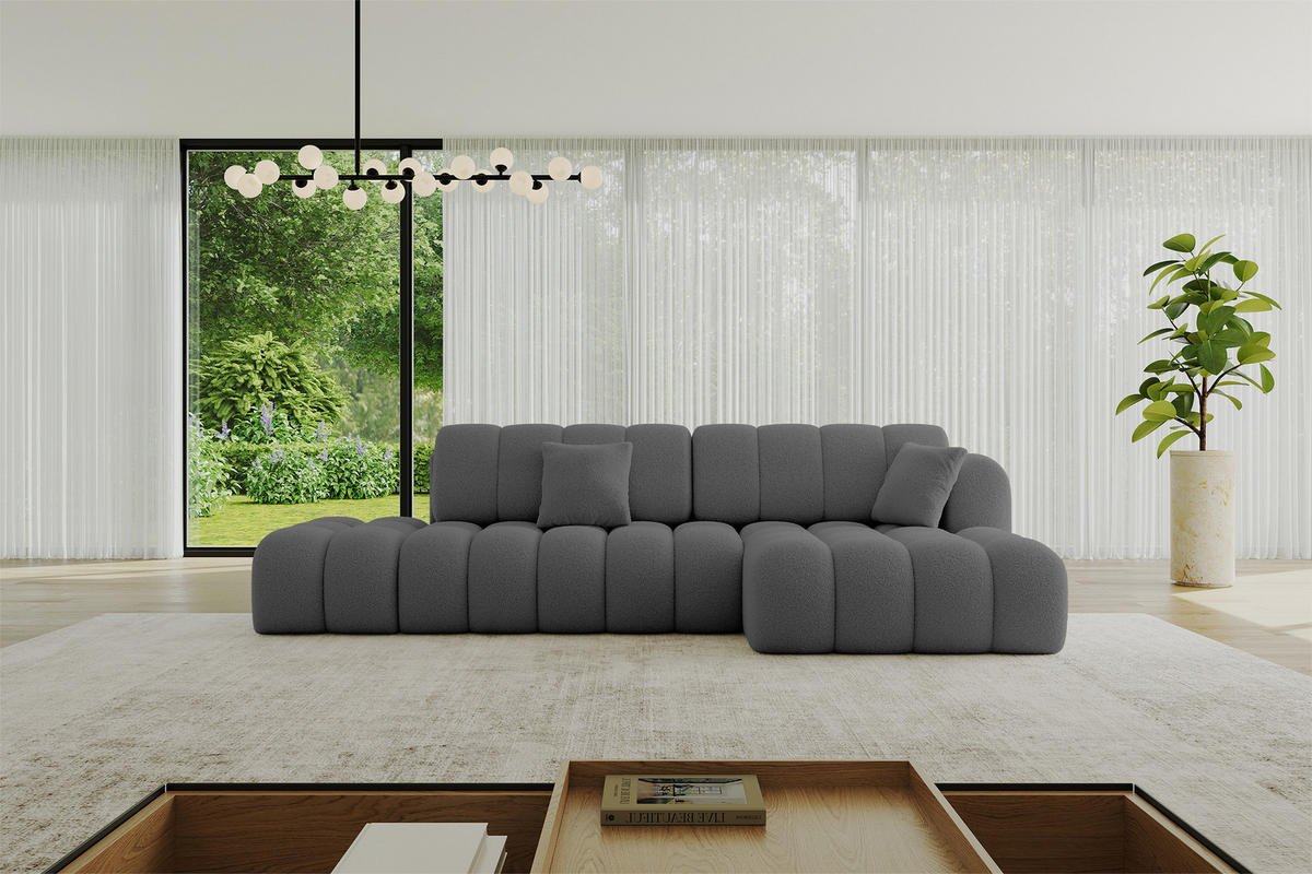ECKSOFA mit Schlaffunktion Ottomane RECHTS OLEA-L2 321x164x75 Grau Bouclé - Schwarz/Grau, Holzwerkstoff/Kunststoff (164/321cm) - ALTDECOR