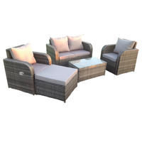 GARTENSET Polyrattan 5-Sitzer - Dunkelgrau/Grau, Glas/Kunststoff - Fimous