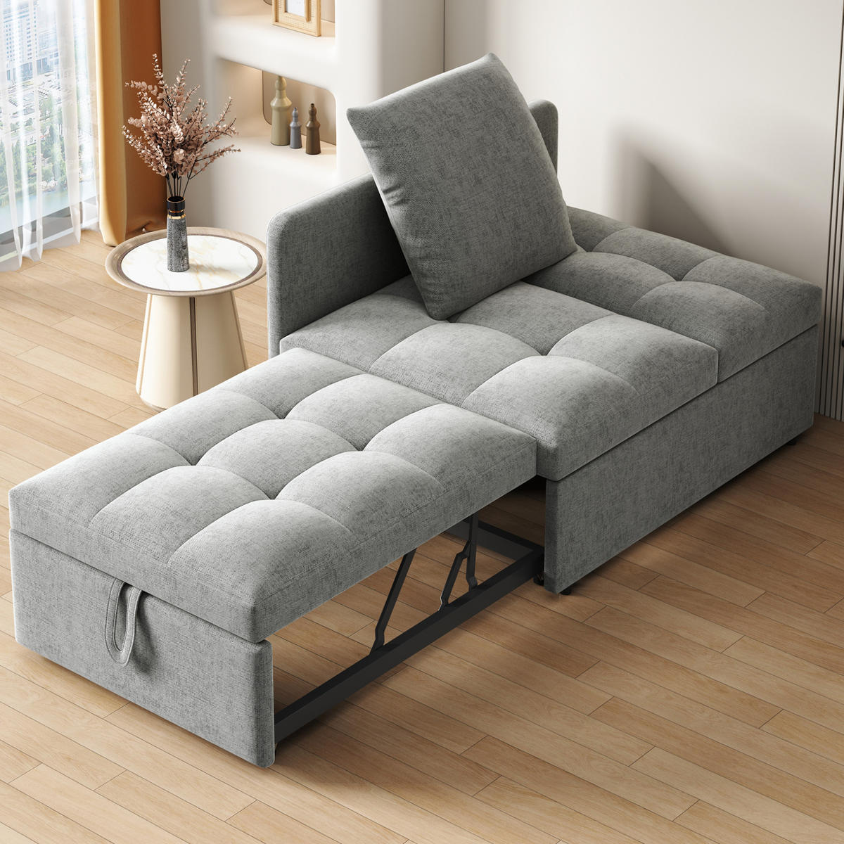 SCHLAFSOFA 3-in-1 Leinen mit 5-fach verstellbarer Rückenlehne Grau 177/68/65 cm - Grau, Textil (68/65/177cm) - Redom