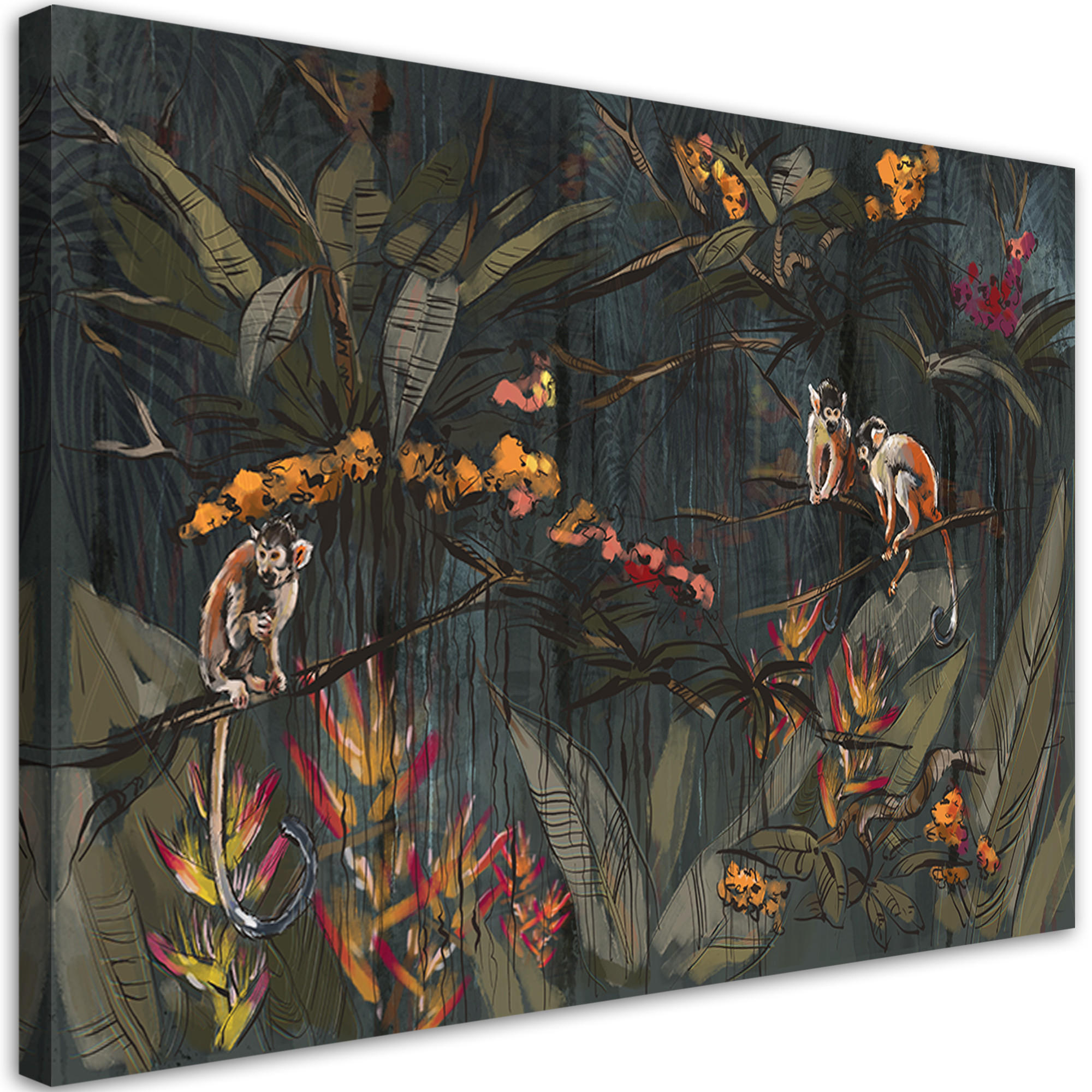 WANDBILD affen im dschungel - Schwarz, Textil (60/40cm) - Feeby