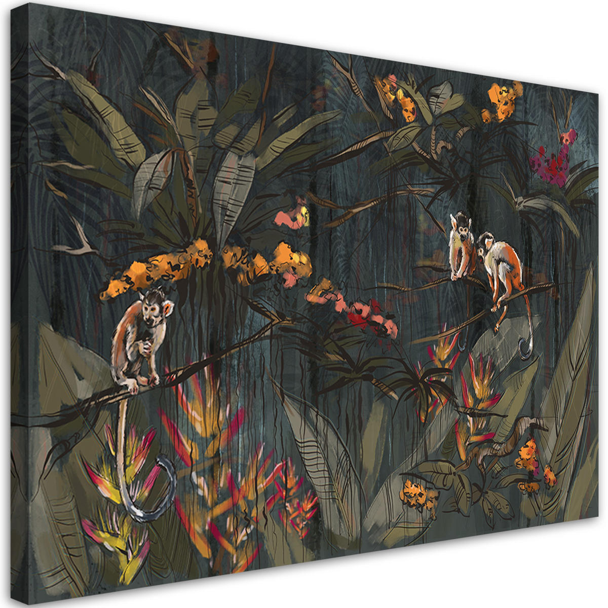 WANDBILD affen im dschungel - Schwarz, Textil (60/40cm) - Feeby