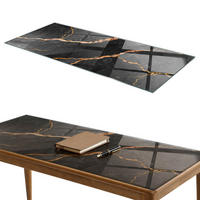 TISCHPLATTE 125x50 cm Marmormuster mit Adern - Rotbraun/Schwarz, Glas (0.4/125/50cm) - TULUP