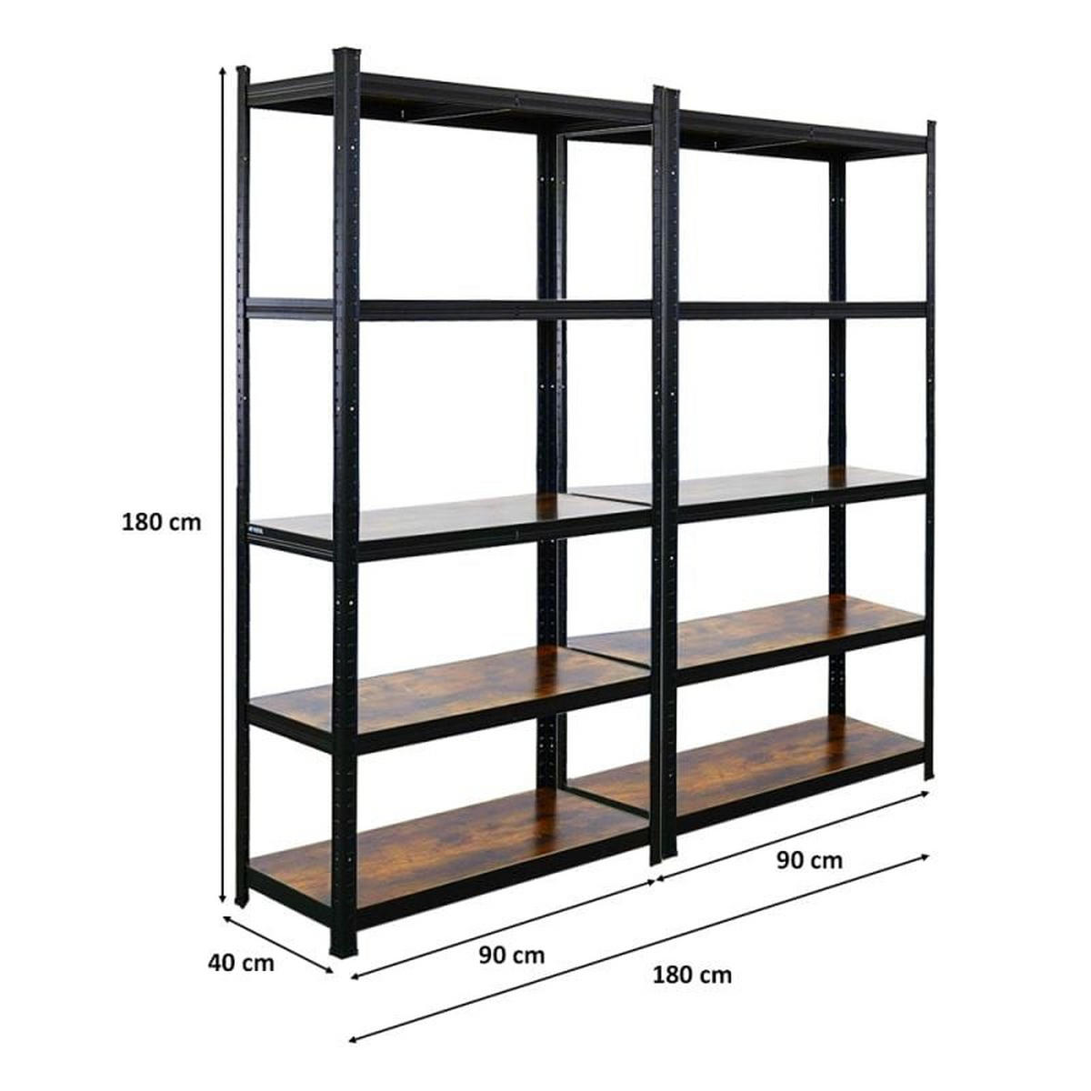 SCHWERLASTREGAL 2 Stück Vintage Series Ragnar 180x90x40cm Vintagebraun-Schwarz - Schwarz, Metall (180/180/40cm) - PROREGAL