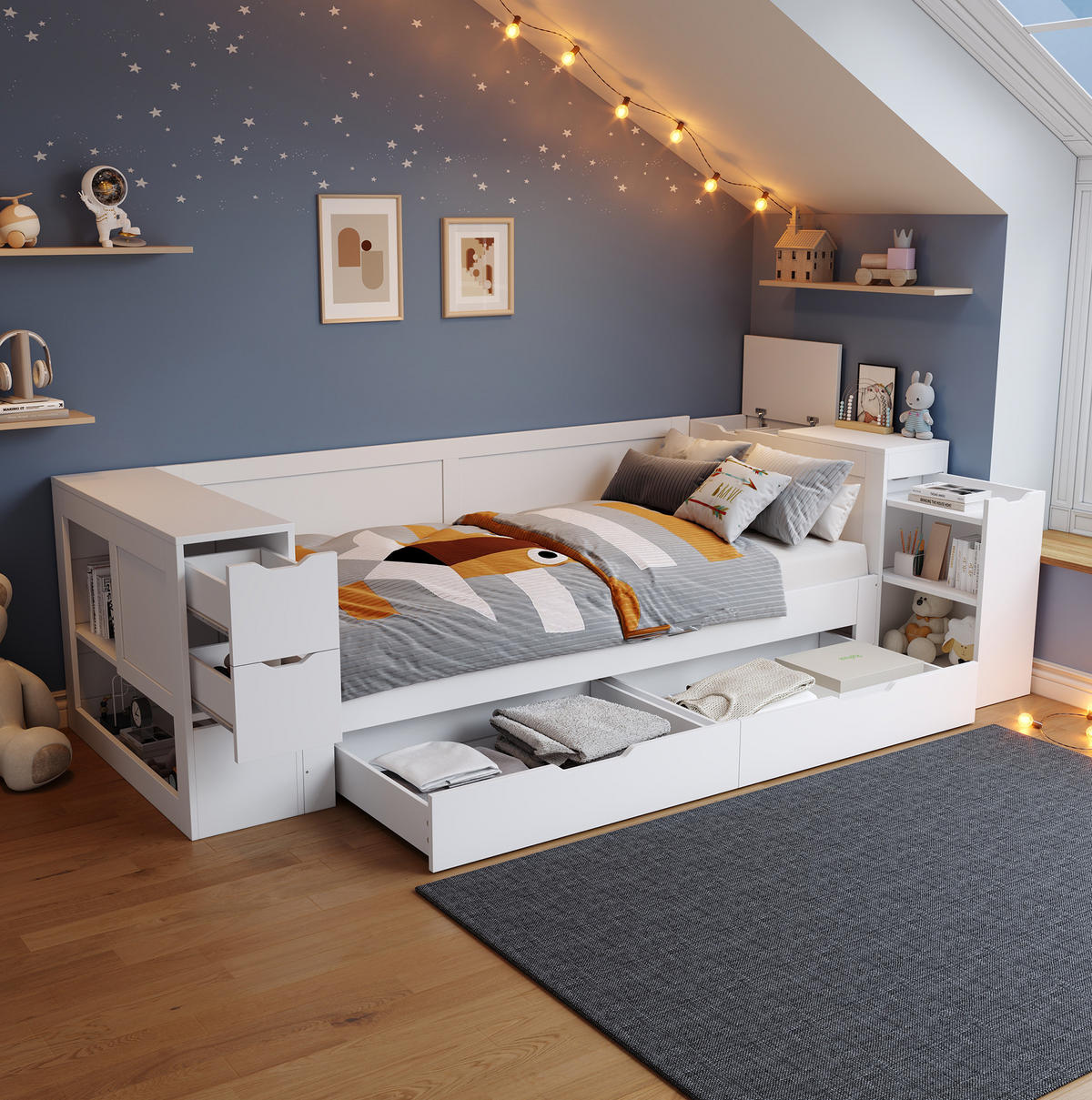 KINDERBETT 90/200 cm Weiß aus MDF mit Stauraum - Weiß, Holzwerkstoff (90/200cm) - OKMYHOME