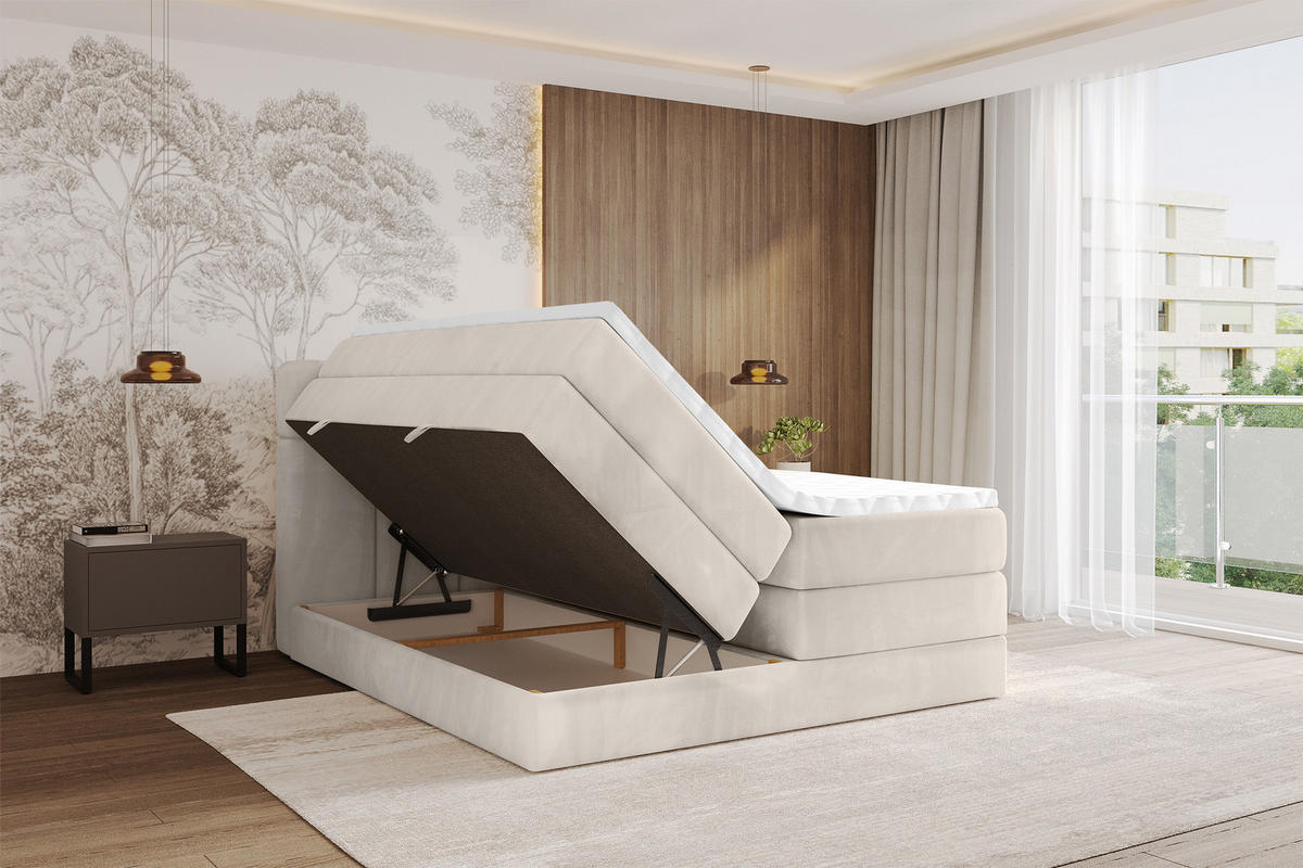 BOXBETT mit Matratze H3/H4 - FAMA KING - 160x200 cm Beige Casablanca - Beige, Holzwerkstoff (160/200cm) - ALTDECOR