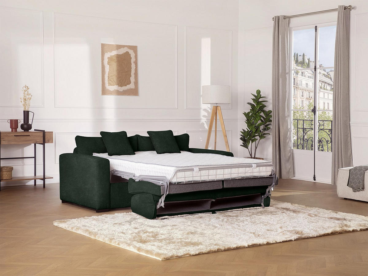 SCHLAFSOFA - 4 Personen - Samt, Stoff - Grün - - Grün, Textil (214/90/208cm) - Vente-Unique