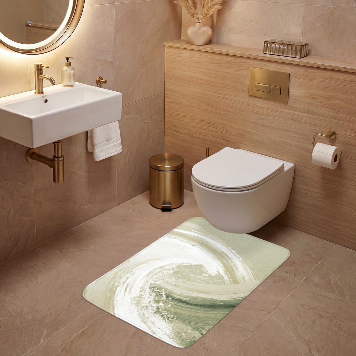 WC PŘEDLOŽKA Abstraktní - Tahy štětcem - Vlny - Zelená 60x90 cm - mátově zelená, textil/plast (60/1cm) - OnlyWow