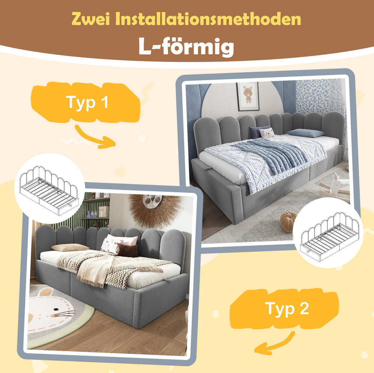 POLSTERBETT 90/190 cm Grau aus Samt mit Stauraum - Grau, Textil (90/190cm) - OKMYHOME