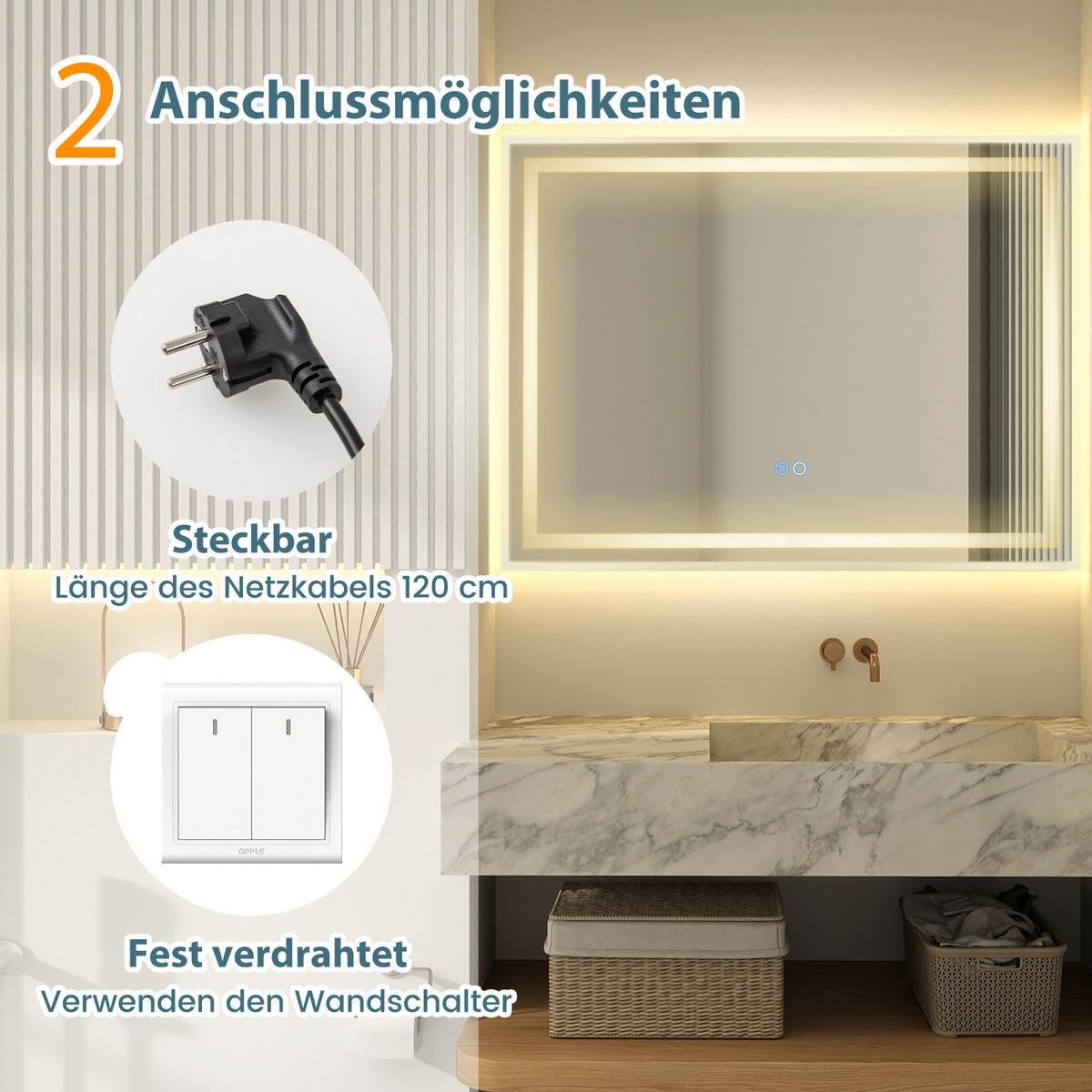BADEZIMMERSPIEGEL Silber - Silberfarben, Glas (60/3.5/80cm) - COSTWAY