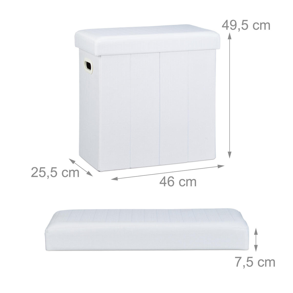 TABURE Bela zložljiv s shranjevalnim prostorom 49,5 cm - bela, leseni material/tekstil (46/49.5/25.5cm) - Relaxdays