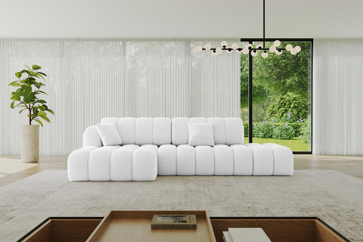 ECKSOFA mit Schlaffunktion Ottomane Links OLEA-L2 321x164x75 Weiß Bouclé - Schwarz/Weiß, Holzwerkstoff/Kunststoff (321/164cm) - ALTDECOR