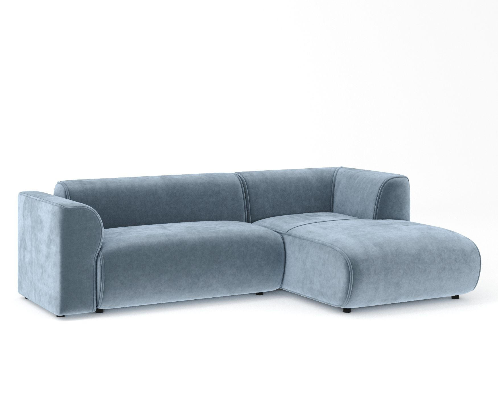 ECKSOFA Melani Blau Samtstoff - Rechts Seite - Blau/Schwarz, Holz/Holzwerkstoff (162/256cm) - Maison de Reve