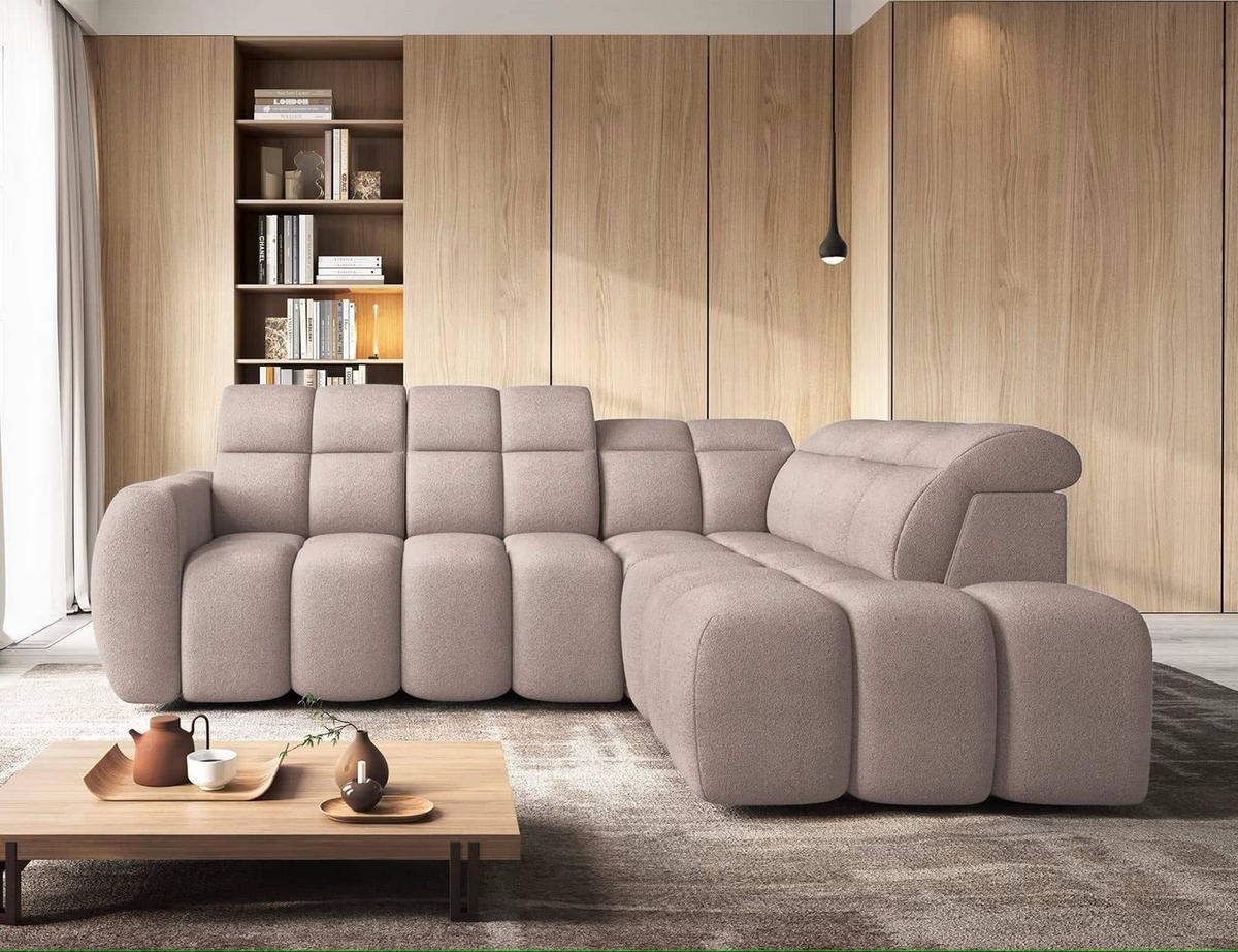 ECKSOFA mit elektrischem Sitzvorschub, Bettkasten und verstellbare Kopflehnen - Beige, Naturmaterialien/Textil (208/258cm) - Eltap