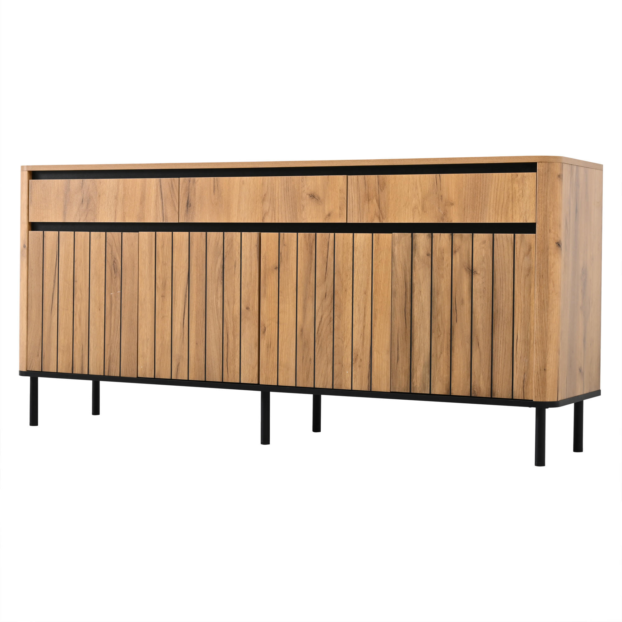 SIDEBOARD DE-37859 mit 3 Schubladen und 3 Lamellentüren Holzfarbe - Naturfarben, Holzwerkstoff (160/73/40cm) - ComfortXL