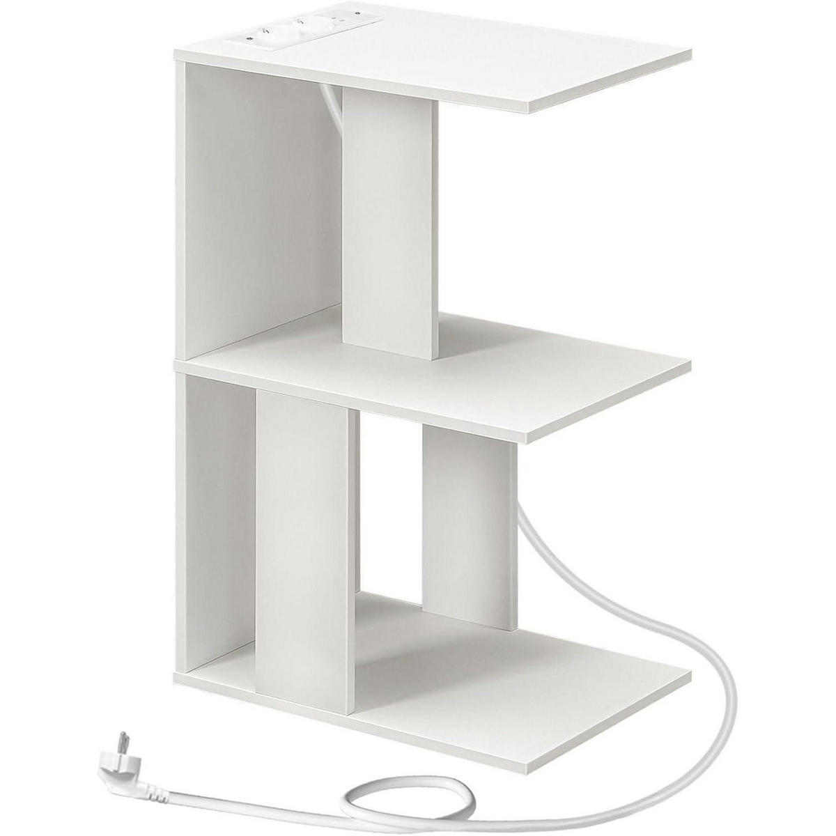 BEISTELLTISCH mit Ladestation und LED-Sensorleuchte Weiß 38 x 28 x 62 cm - Weiß, Holzwerkstoff (28/38/62cm)