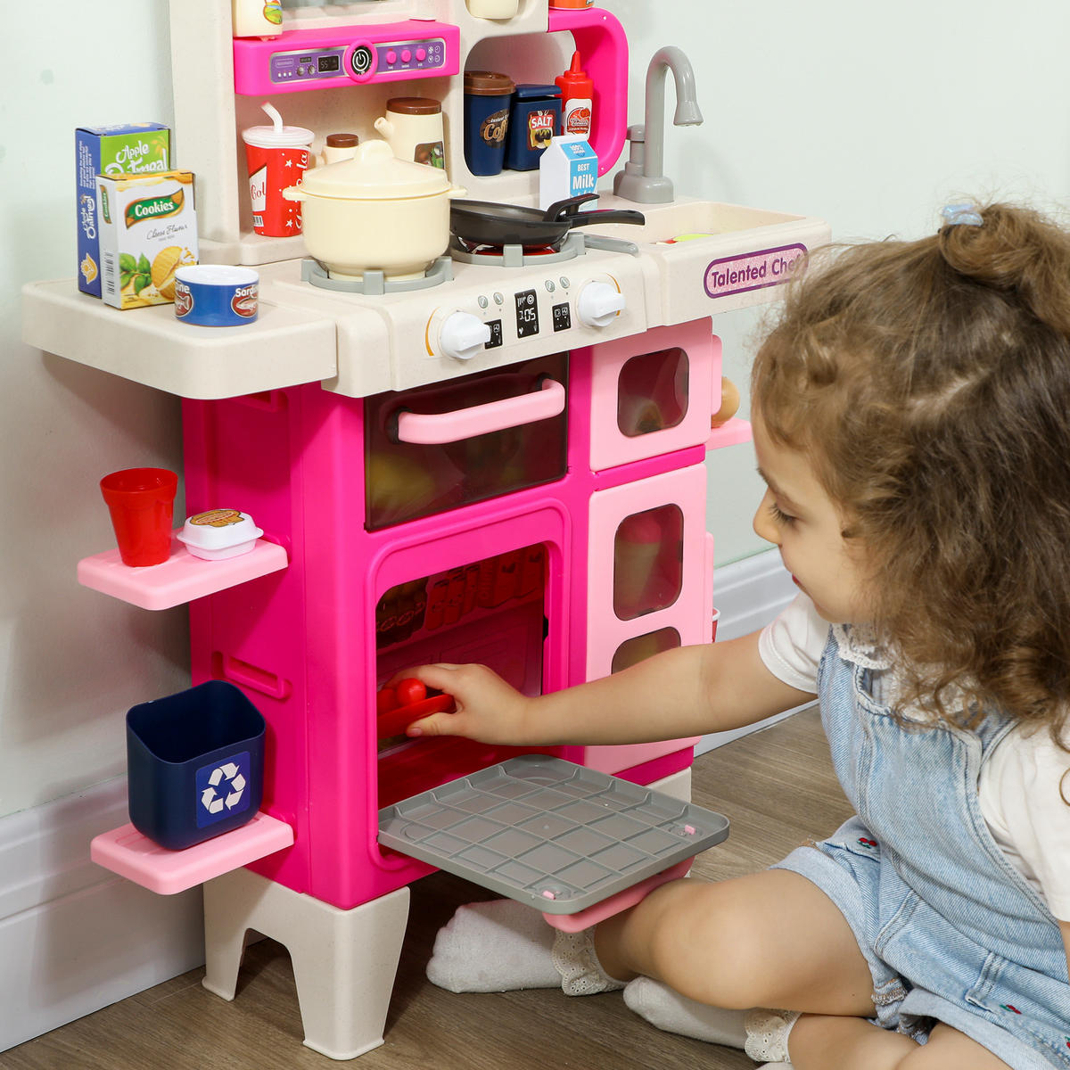 SPIELKÜCHE DE-18738 104-teilig mit Licht, Sound & Nebel Rosa - Pink, Kunststoff (52.5/22/100cm) - ComfortXL