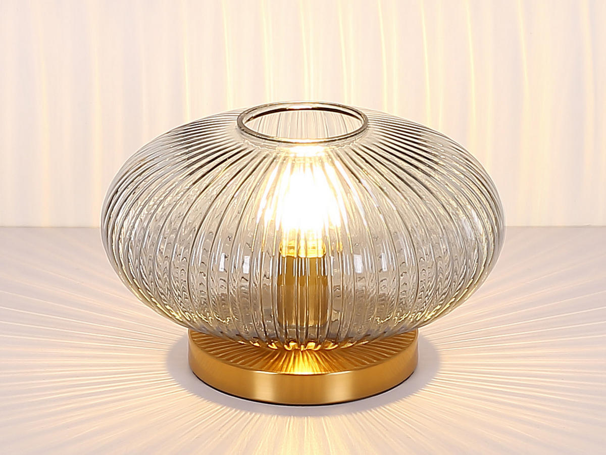 LED-TISCHLAMPE Ø30cm, Lampenschirm Rauchglas - Messingfarben/Grau, Glas/Metall (30/30/20cm) - meineWunschleuchte