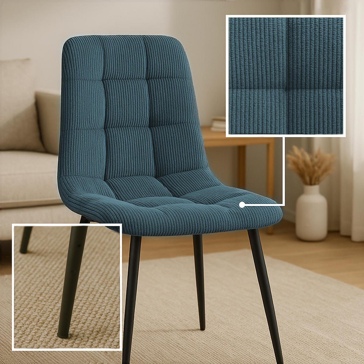 STUHL Cord Blau - Blau, Textil/Metall (45/84/55cm) - CLP