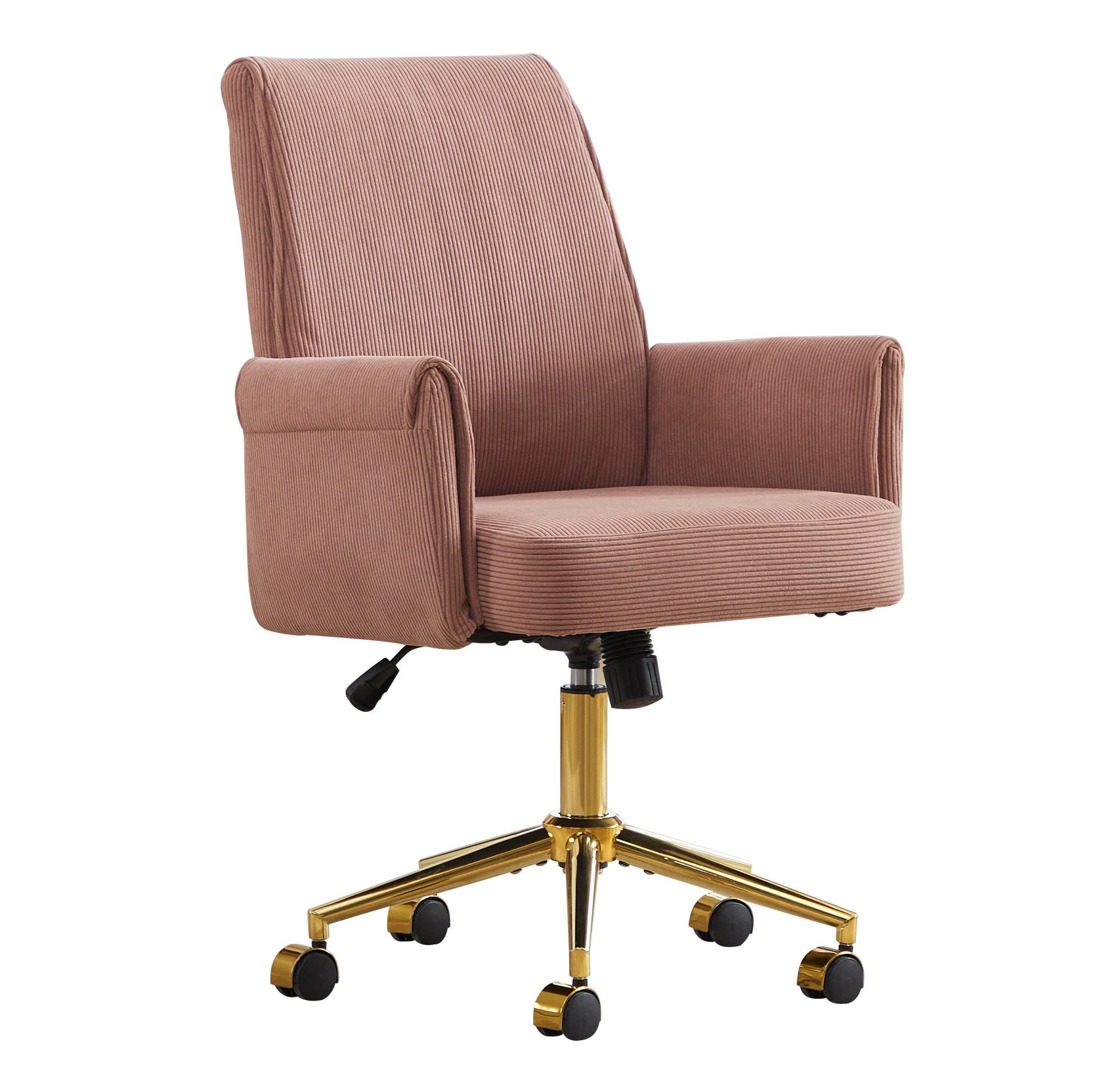 BÜRODREHSTUHL ergonomisch Cord Pink mit goldfarbener Basis - Pink, Kunststoff (61/107/64cm) - Meubliv