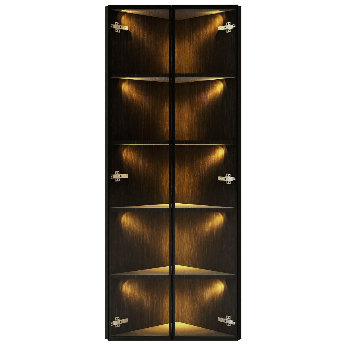 ROHOVÁ vitrína z MDF a skla 62x35x160 cm černá s LED osvětlením a tichým dovíráním dveří - černá, kompozitní dřevo (62/160/35cm) - Modfu