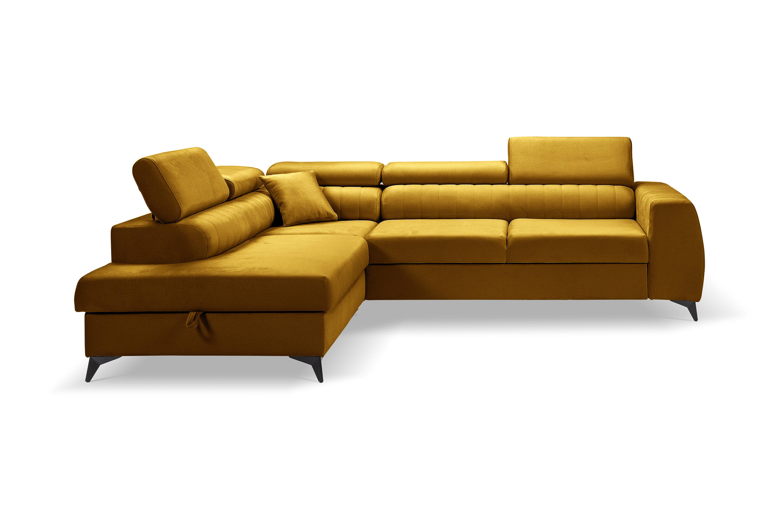 ECKSOFA PIERO L Links mit Schlaffunktion 195x125 Velours Gold - Goldfarben/Schwarz, Holz/Textil (268/203cm) - Muffo
