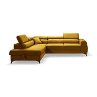 ECKSOFA PIERO L Links mit Schlaffunktion 195x125 Velours Gold - Goldfarben/Schwarz, Holz/Textil (268/203cm) - Muffo