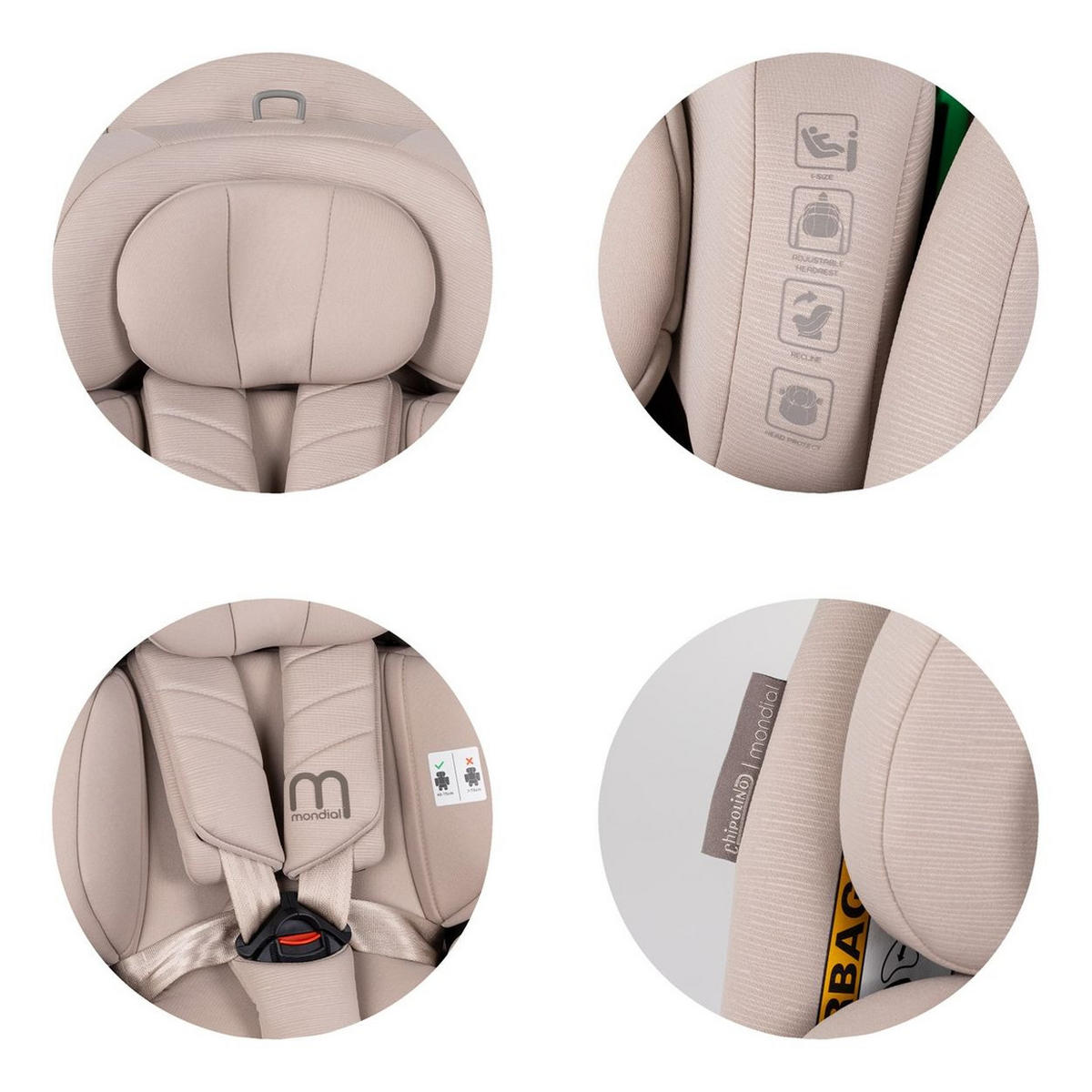 KINDERSITZ Mondial i-Size beige (40-150cm) Liegeposition Kopfstütze Gurt - Beige, Kunststoff (44/80/51cm) - Chipolino