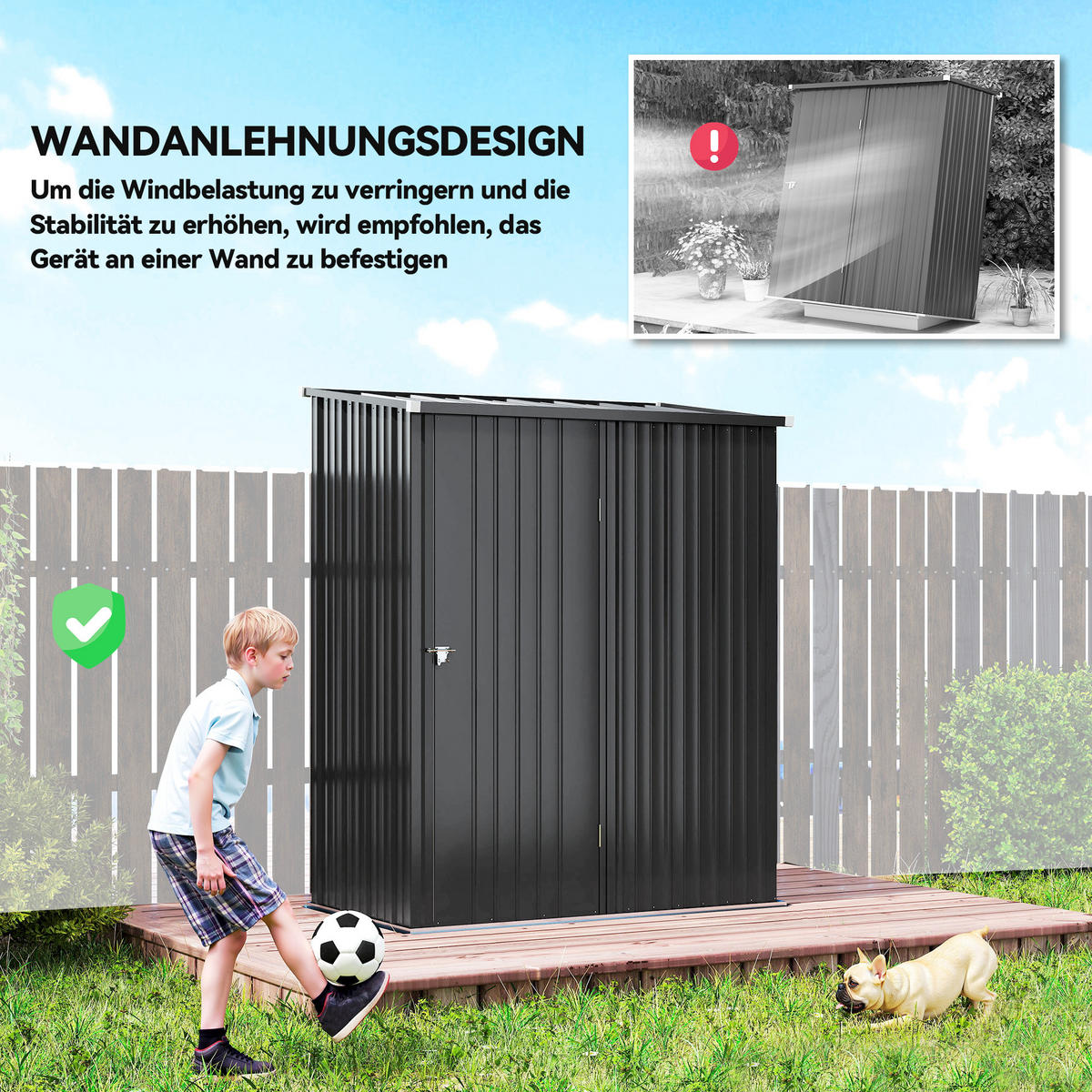 GERÄTEHAUS mit Pultdach, 1,34 m² Gartenhaus, Geräteschuppen, Stahl, Schwarz - Schwarz, Metall (94.5/196/161.5cm) - Outsunny