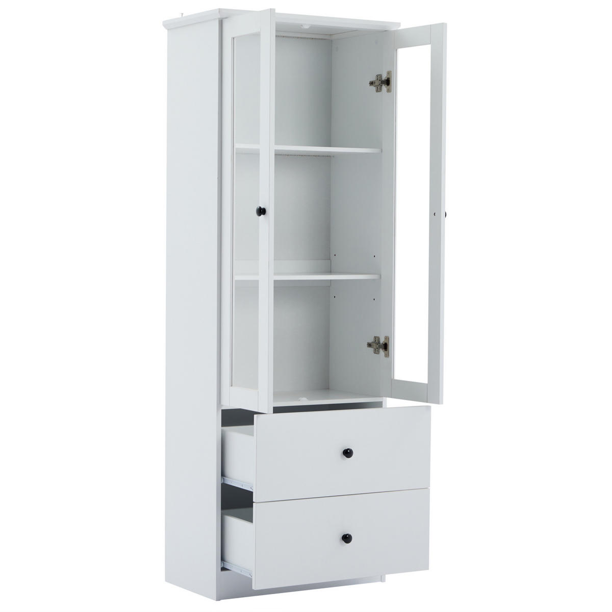 VITRINA 165 cm bijela s LED rasvjetom, USB priključkom i 2 ladice - bijela, drvni materijal (60/165/35.5cm) - BEAOK
