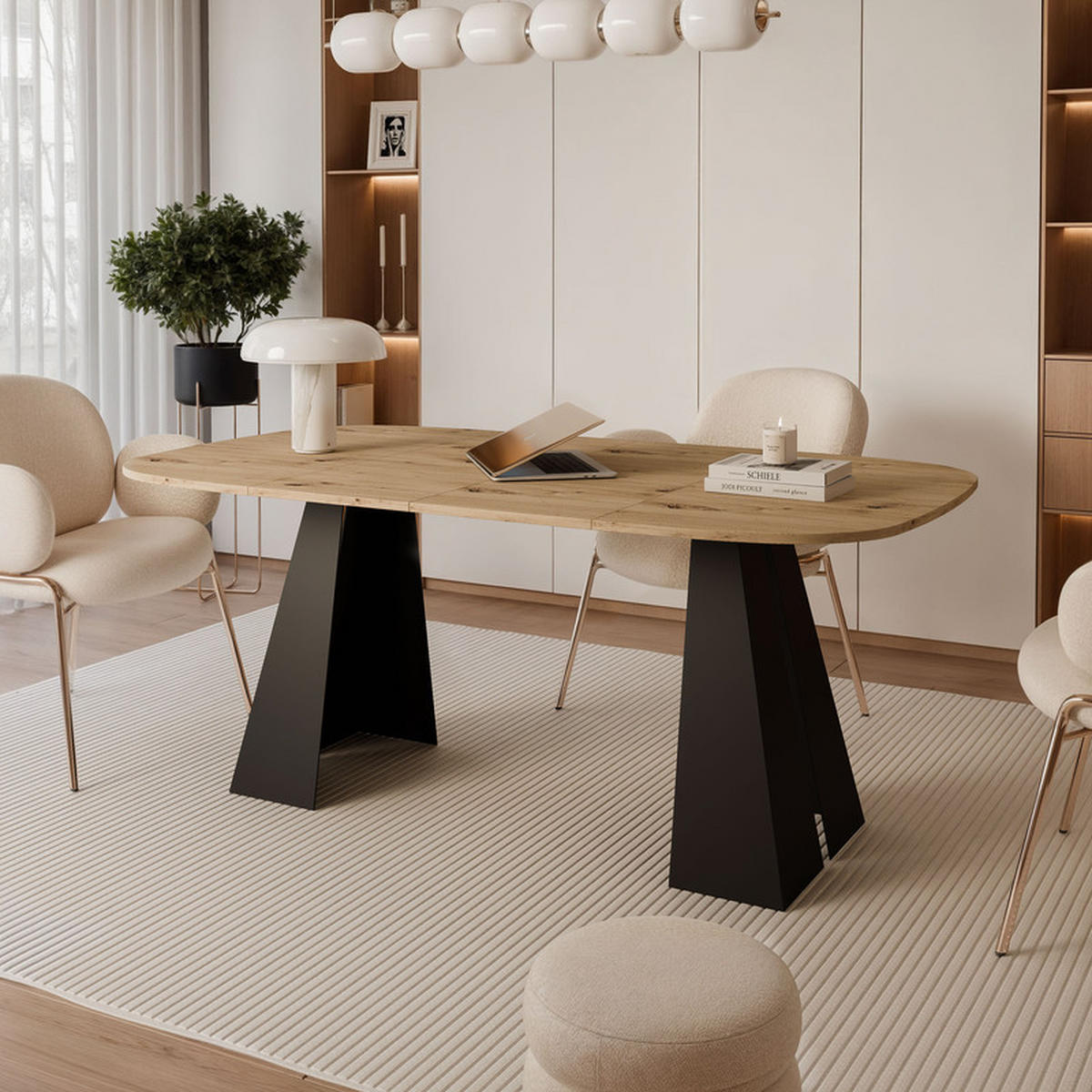 AUSZIEHTISCH ZELO 120/60/76 cm, Schwarz / Artisan-Eiche - Schwarz/Eiche Artisan, Holzwerkstoff/Metall (60/120/76cm) - Idohome