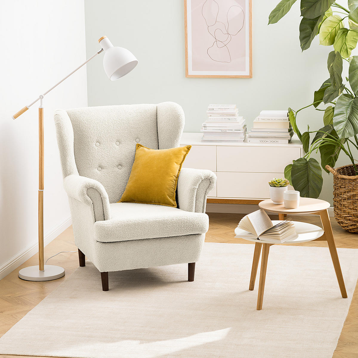 OHRENSESSEL - Dunkelbraun/Weiß, Textil (85/101/89cm) - home24