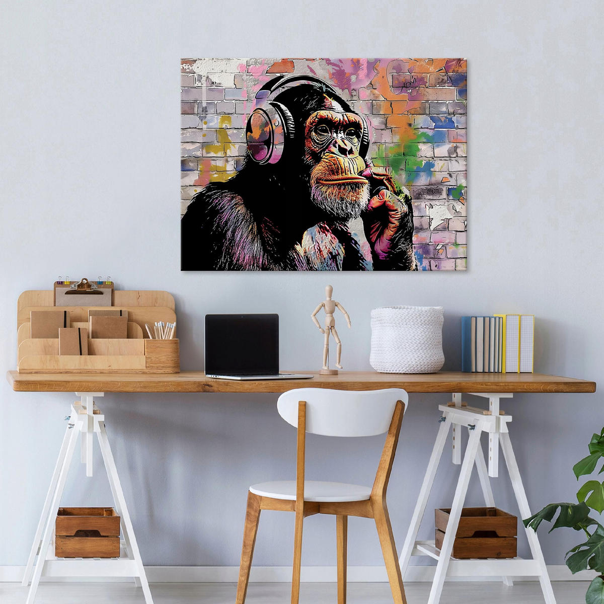 LEINWANDBILD Abstrakt Banksy Affe 100x70 - Multicolor, Holzwerkstoff (100/70cm) - Wallarena
