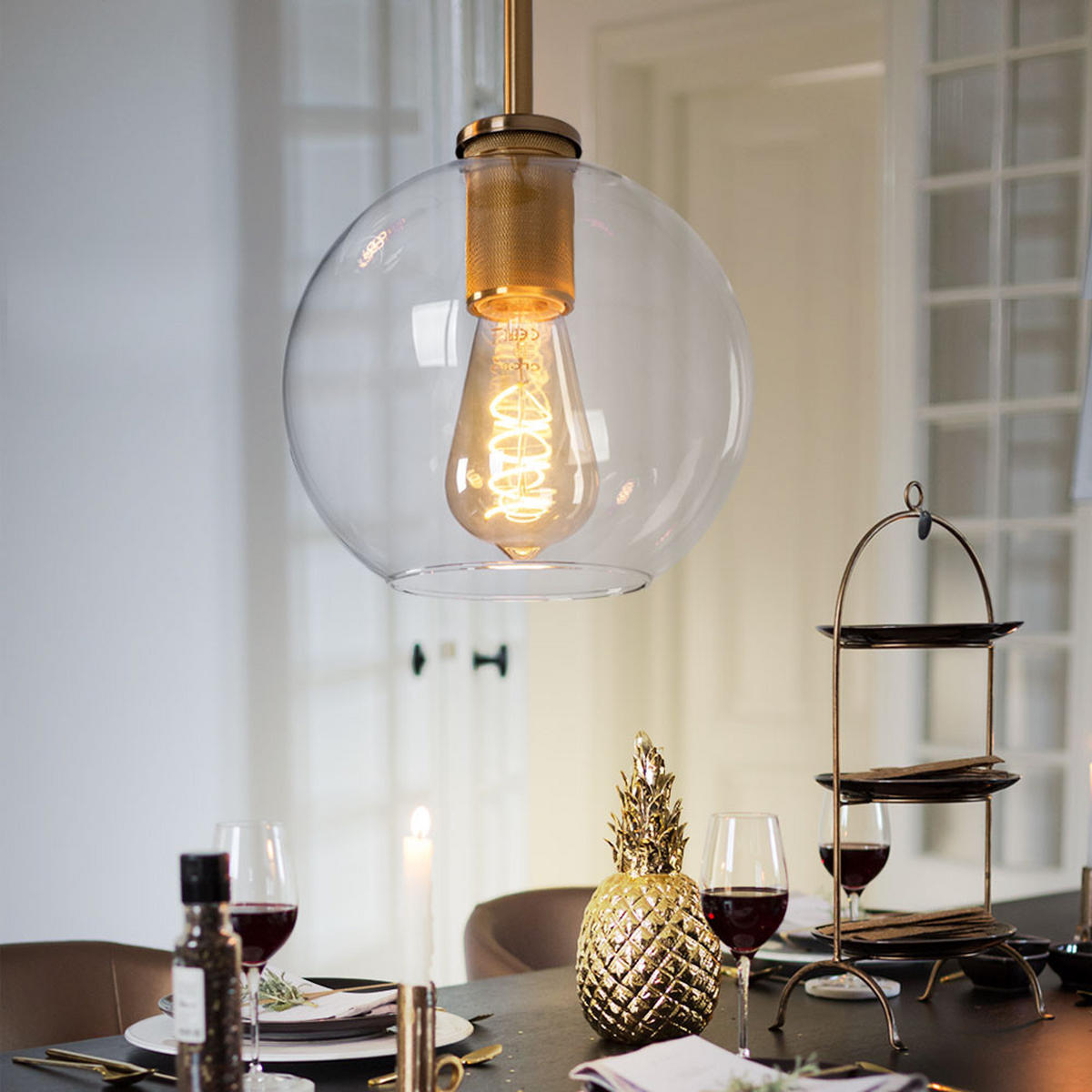 HÄNGELEUCHTE Metall Glas Klar Messing - Klar, Glas (20/20/120cm) - Globo Lighting