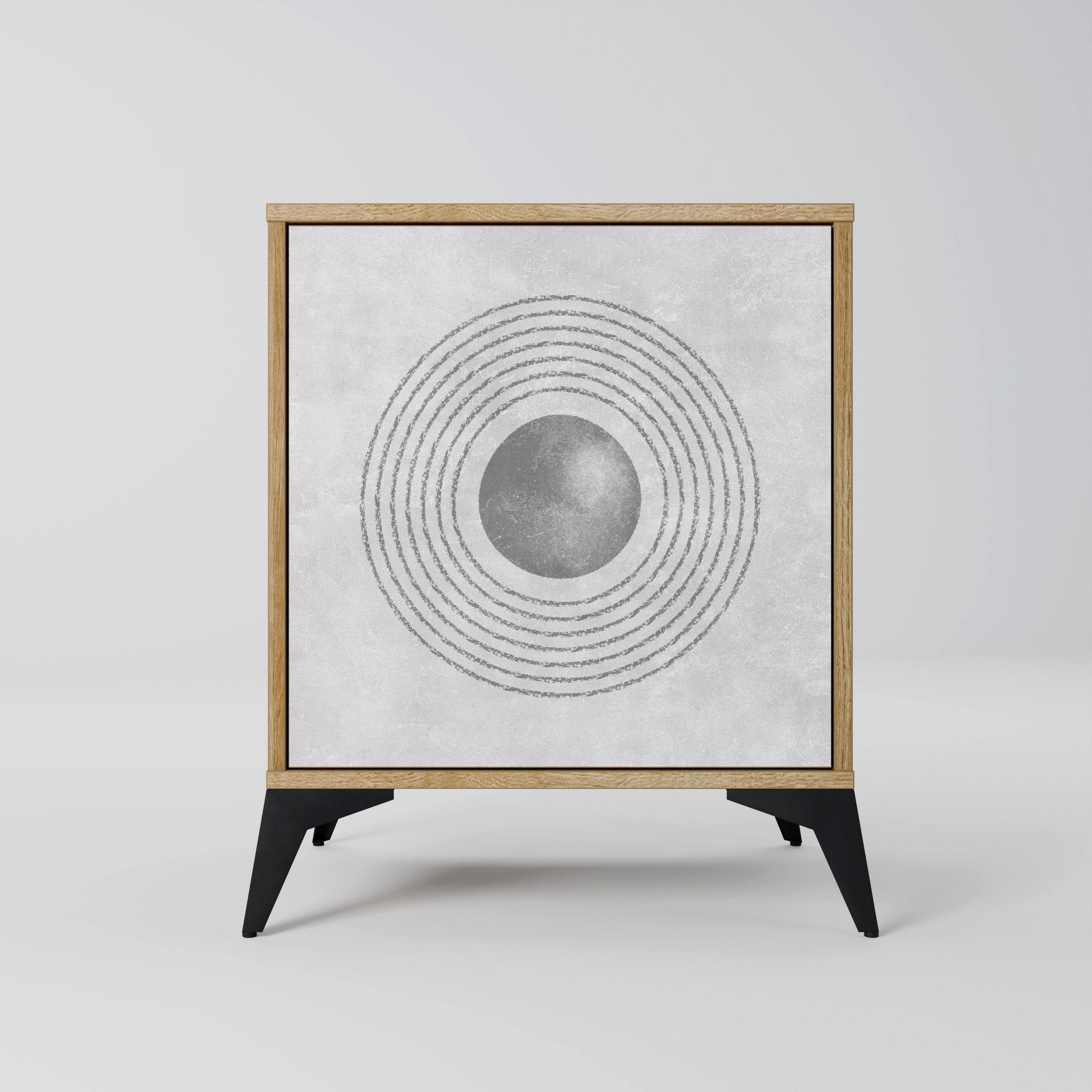 SIDEBOARD SOLID CIRCLES, Eichefarben, 57,5x42x70,5 cm, Schwarze Metall-Sternfüße - Eichefarben/Multicolor, Holzwerkstoff/Metall (57.5/70.5/42cm) - SpaceRebels