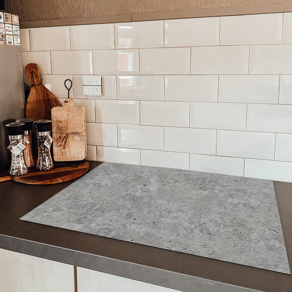 HERDABDECKPLATTE Beton - Schiefer - Grau - Struktur aus Beton Herdabdeckung Induktionsfeld 75x52 cm - Hellgrau, Kunststoff (75/52/0.2cm) - MuchoWow