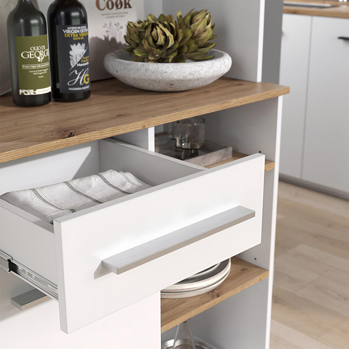 KÜCHENBUFFET Pure, Weiß/Artisan-Eiche, 120.2 x 177 cm - Weiß/Eiche Artisan, Holzwerkstoff (120.2/177/40.5cm) - Vicco