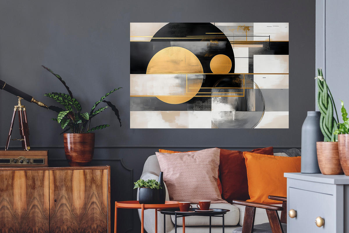 WANDTATTOO Abstrakt - Gold - Silber - Formen - Ästhetisch - Modern 120x80 cm - Goldfarben, Kunststoff (120/80/0.1cm) - MuchoWow