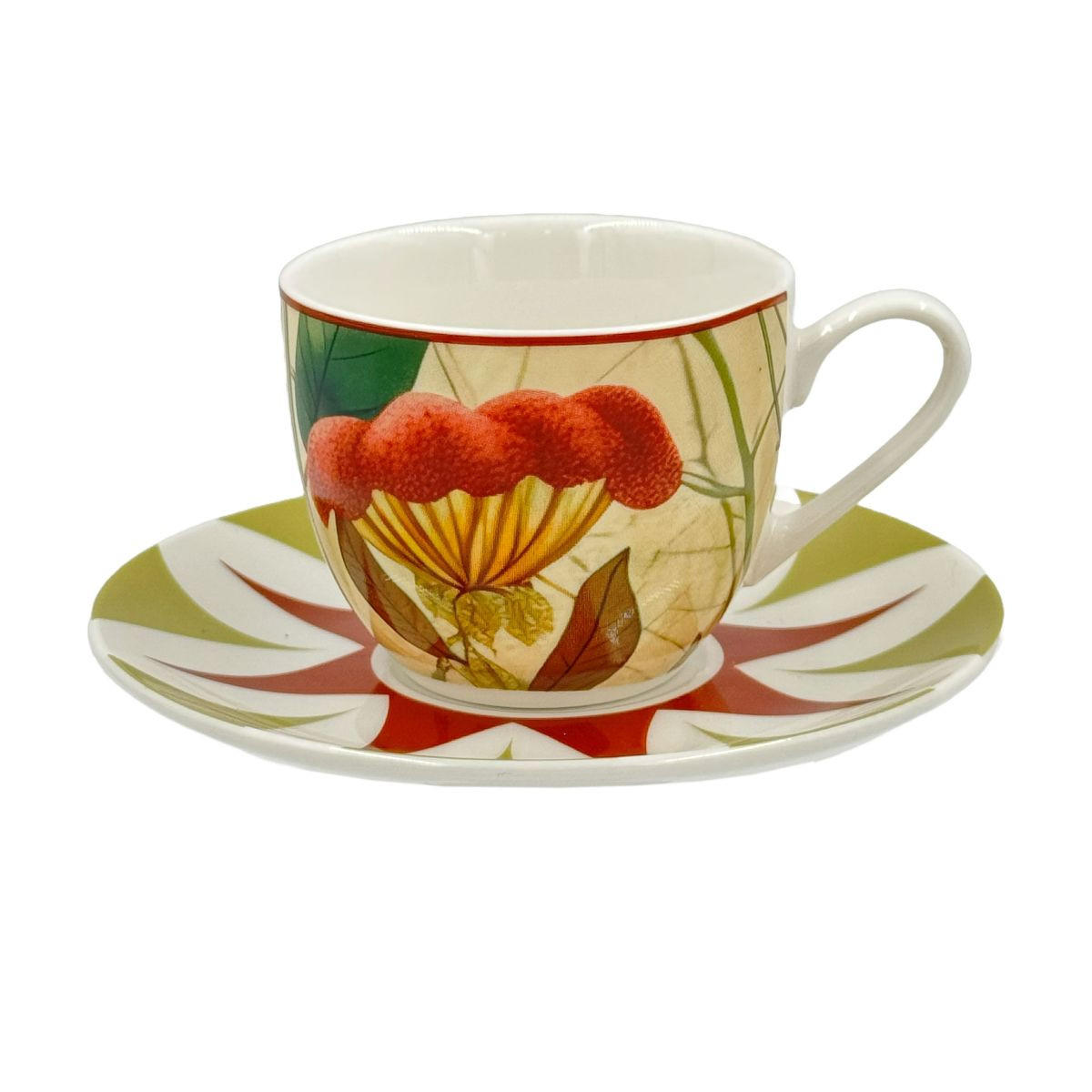 ESPRESSOTASSEN mit Untertassen 2er Set MIRABILIA 90 ml rot - Orange, Keramik (0.36L) - Rose & Tulipani