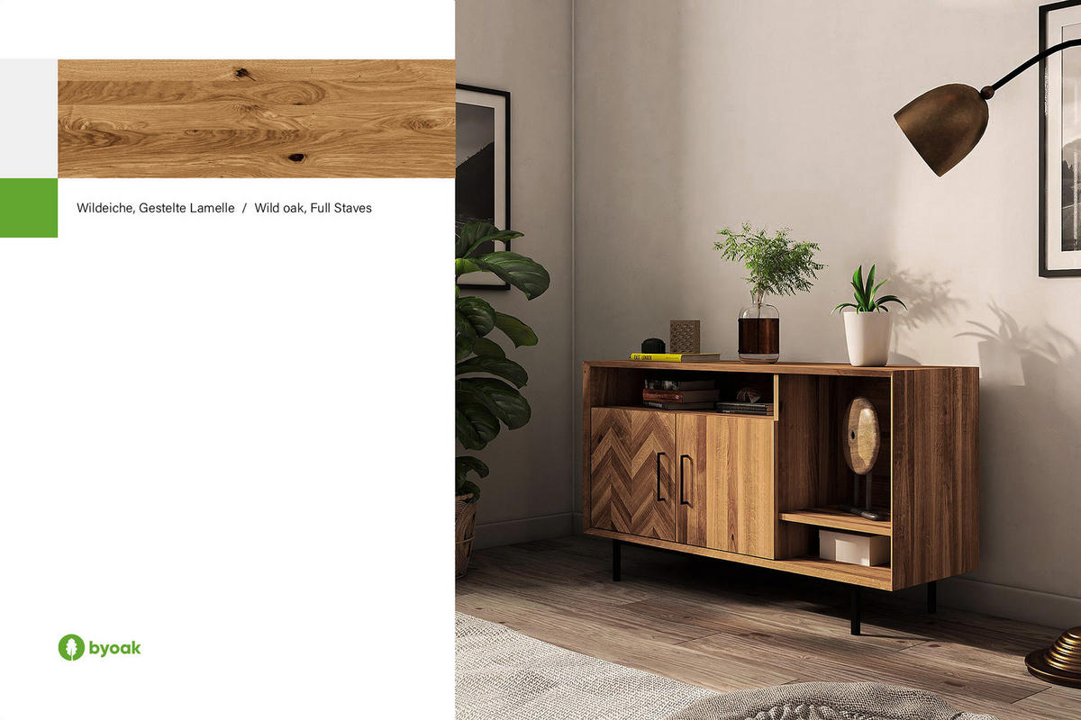 KOMMODE BREIT LEON Wildeiche - Wildeiche, Holz (144/80/45cm) - byoak