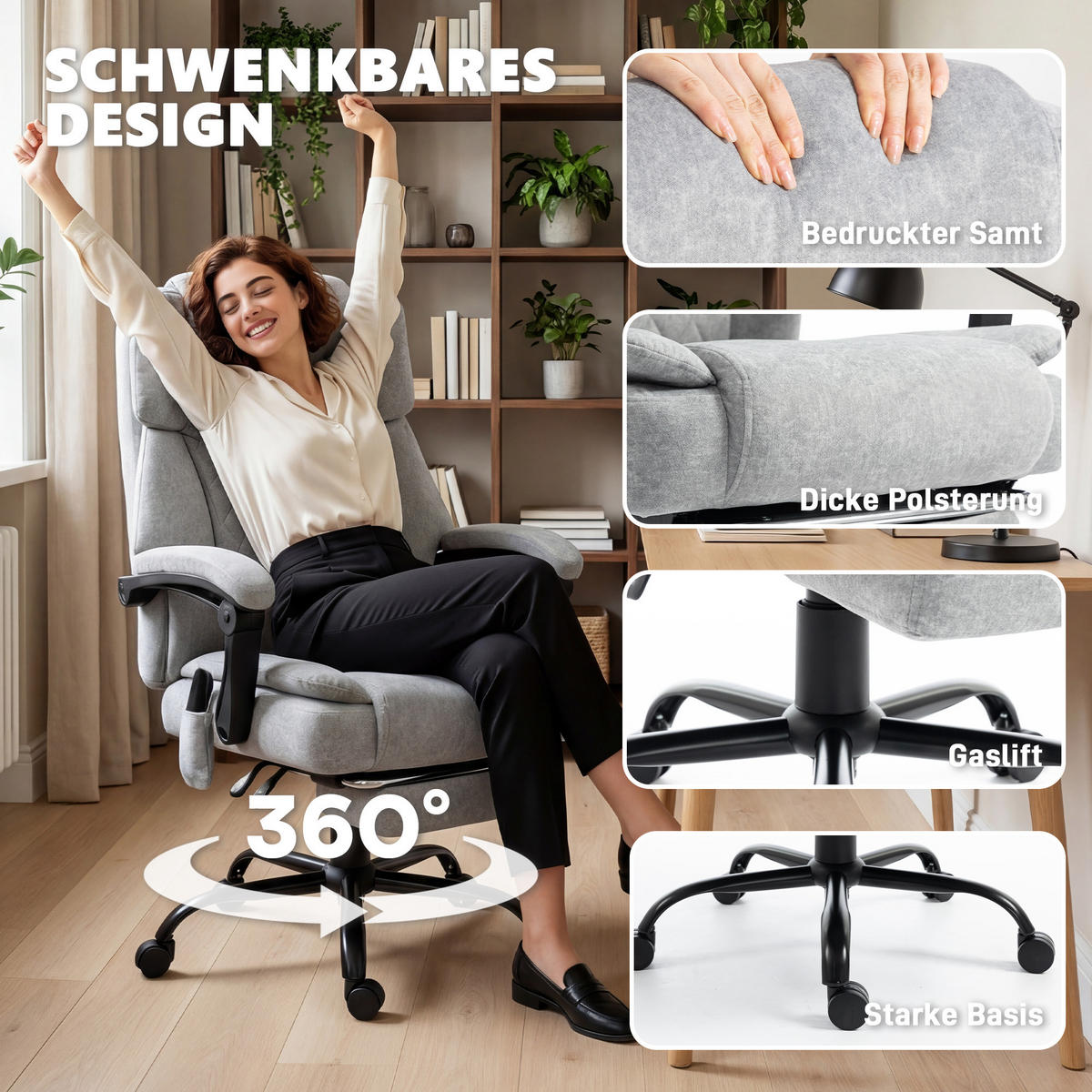 BÜROSTUHL-MIT-MASSAGEFUNKTION Polyester Grau - Grau, Textil (69.5/126/77.5cm) - HOMCOM