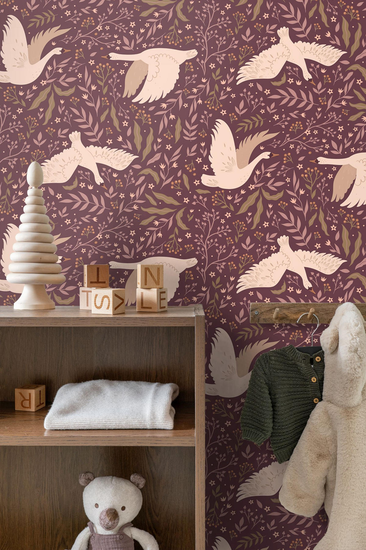 TAPETE Schwäne 0.53 x 10.05 m - Lila, Papier (53/0.1cm) - ESTAhome