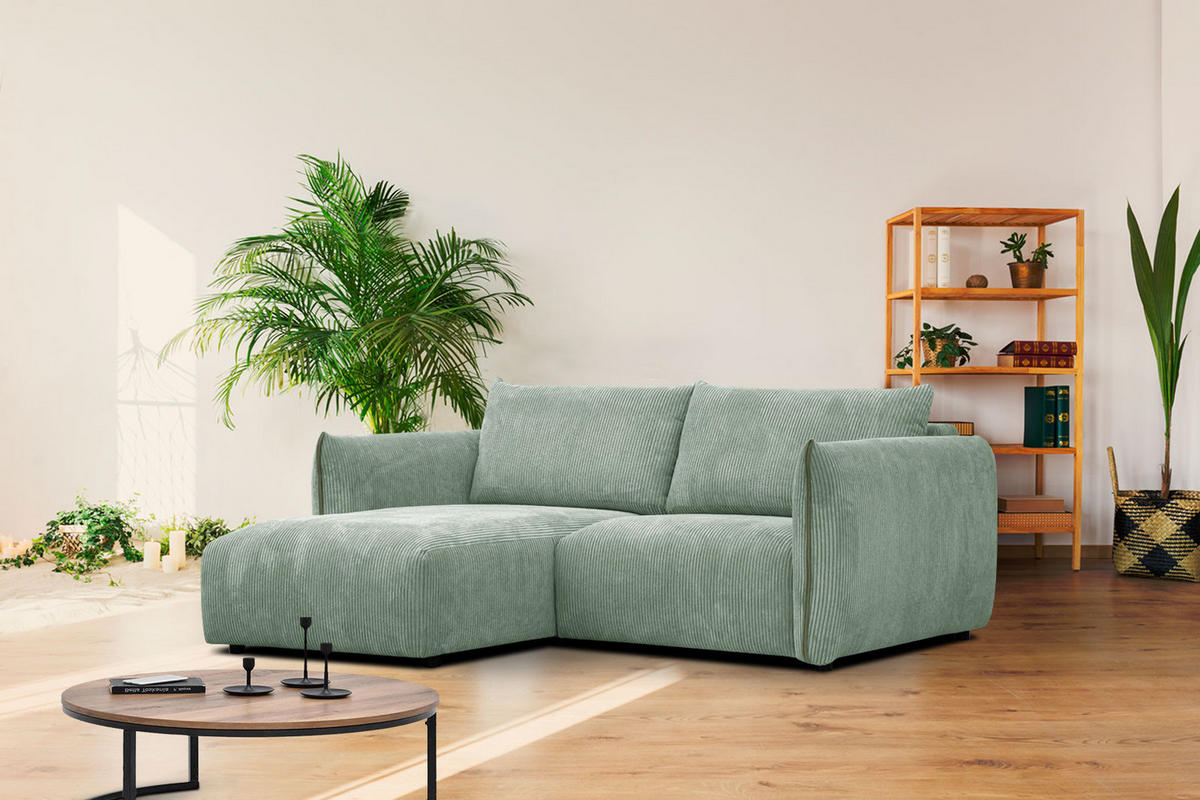 ECKSOFA TAUER 3-Sitzer, mintgrün - Schwarz/Mintgrün, Holzwerkstoff/Kunststoff (173/206cm) - Courtois Laville